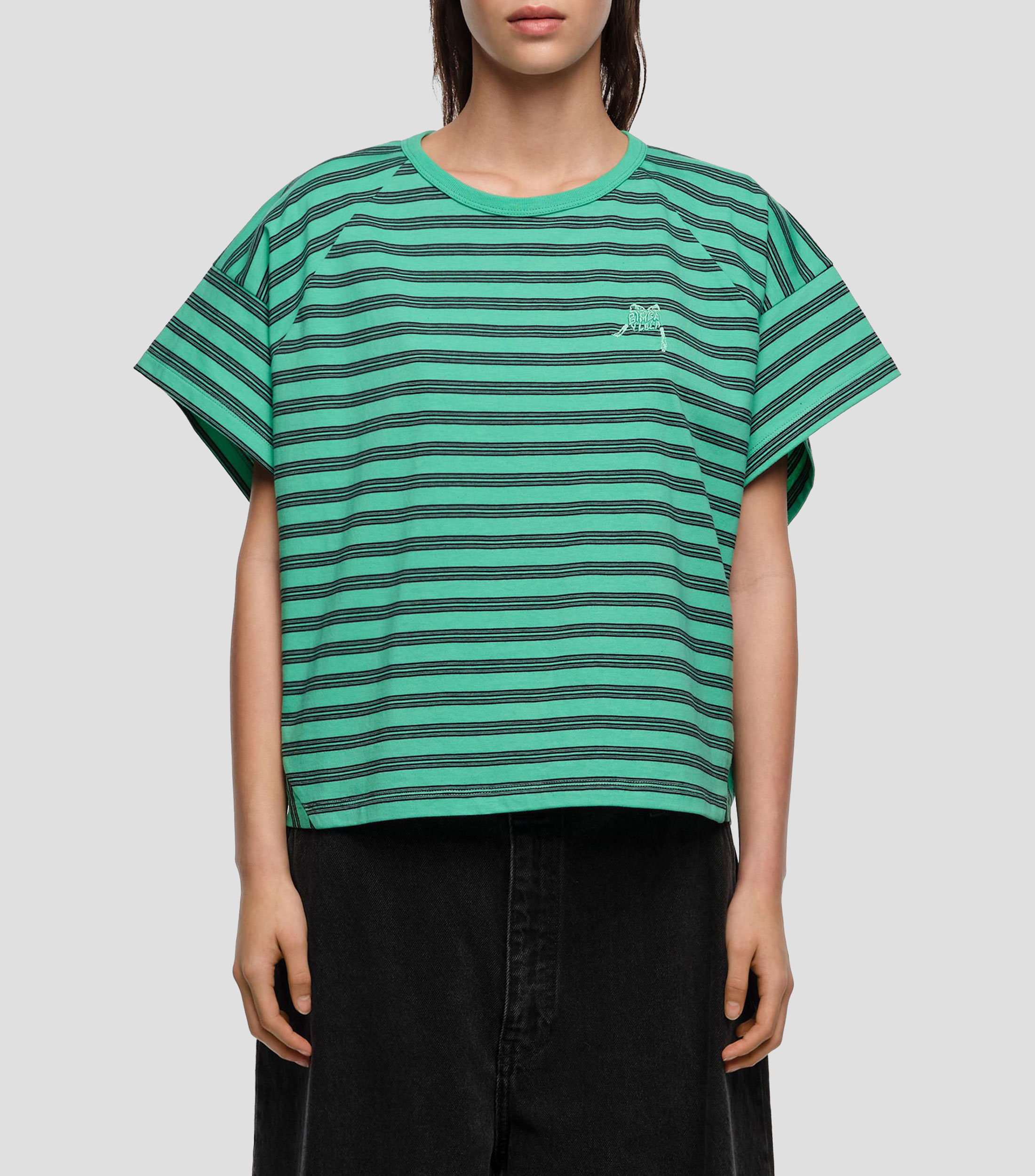 Playera corta con logo bordado y a rayas Mujer
